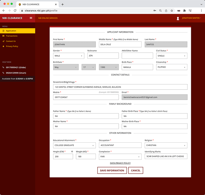 Editing your NBI Clearance Online Personal Information in your Application Form